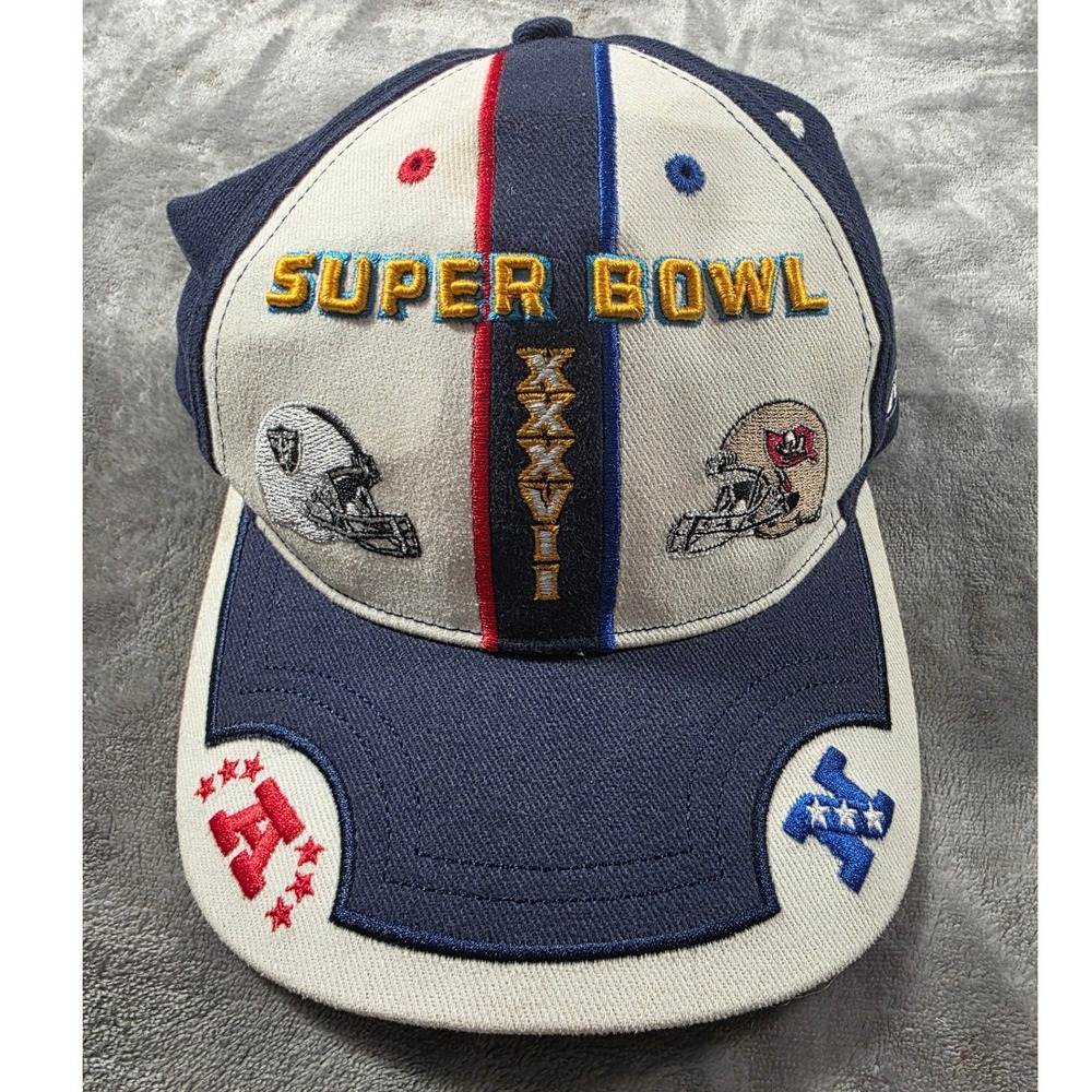 Vtg Reebok Super Bowl XXXVII Hat Mens OSFA Oakland Raiders vs Buccaneers